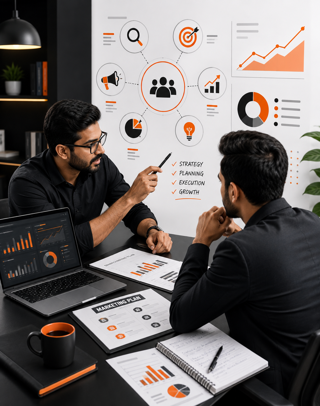Performance marketing consultant planning paid advertising campaigns