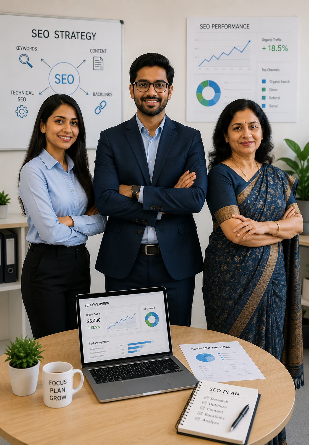 Digital marketing and SEO team developing an organic search strategy